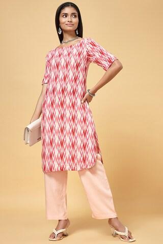 pink printed ethnic round neck half sleeves calf-length women regular fit pant kurta set