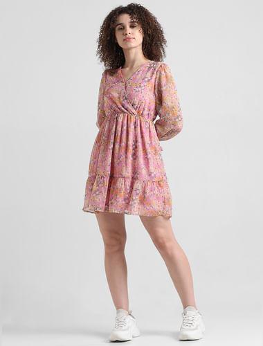 pink printed fit & flare dress