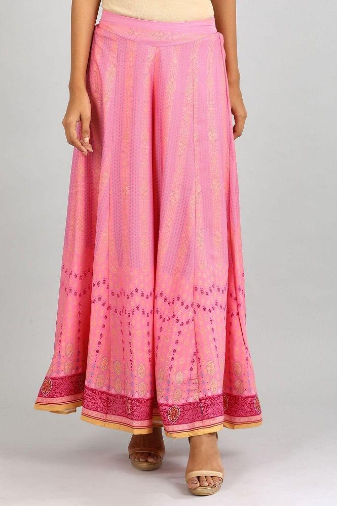 pink printed flared palazzo