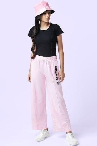 pink printed full length mid rise casual girls regular fit track pants