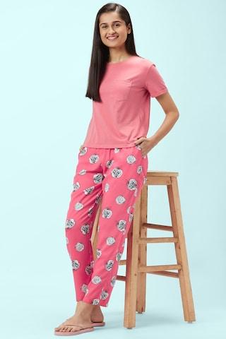pink printed full length sleepwear women comfort fit pyjama