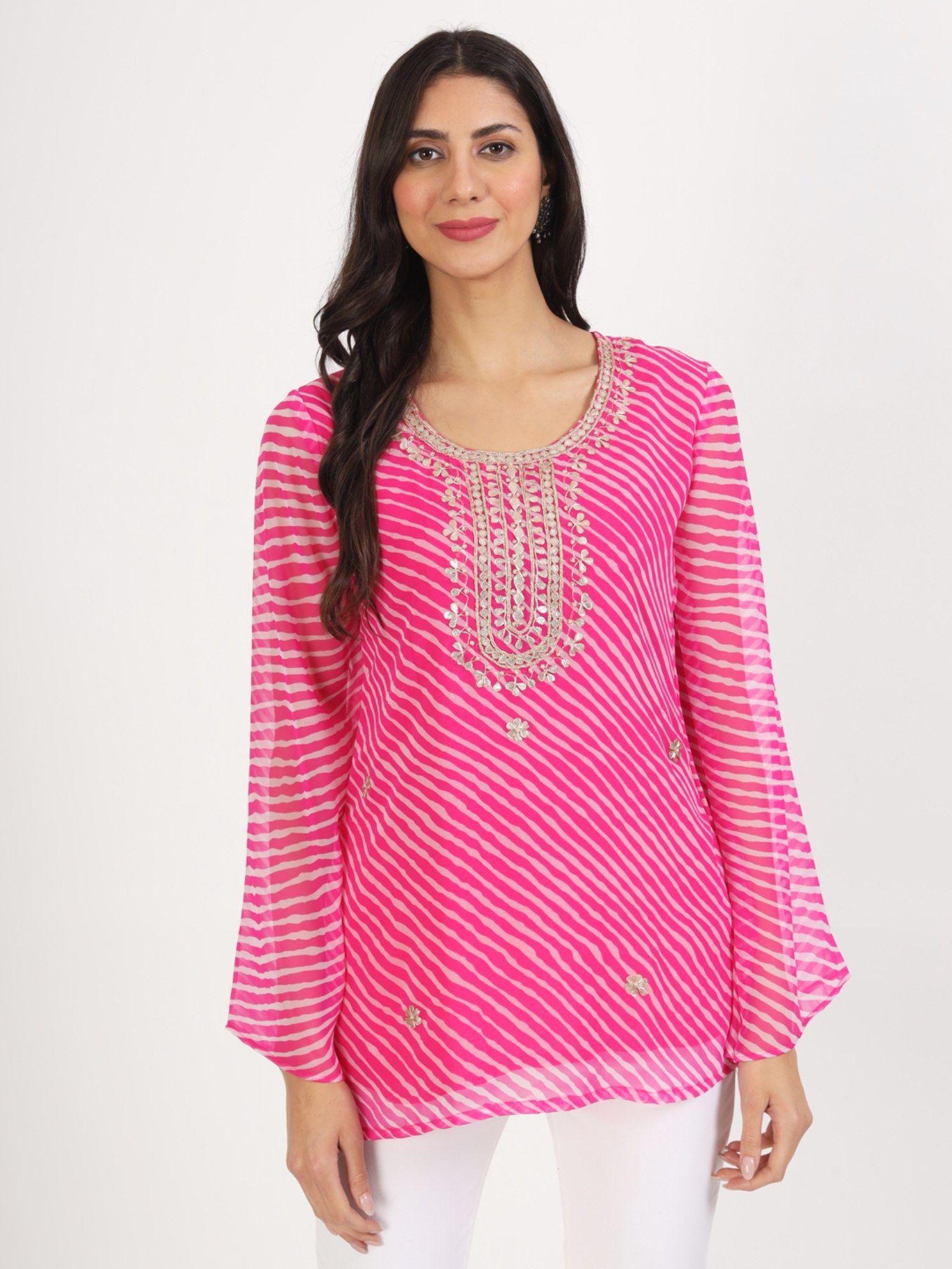 pink printed georgette kurti