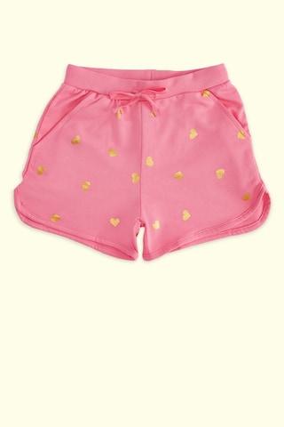 pink printed knee length casual girls regular fit shorts