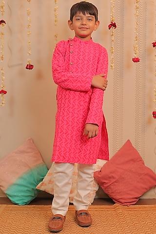 pink printed kurta set for boys