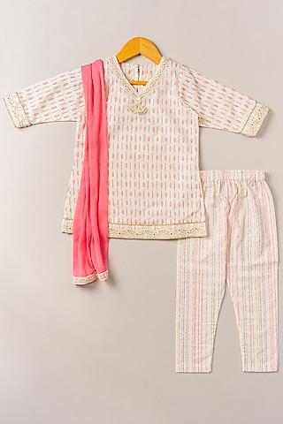 pink printed kurta set for girls