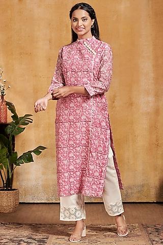 pink printed kurta set