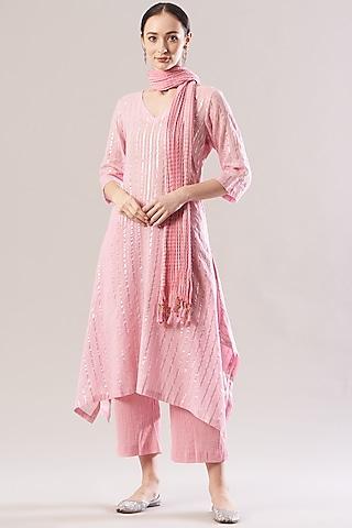 pink printed kurta set