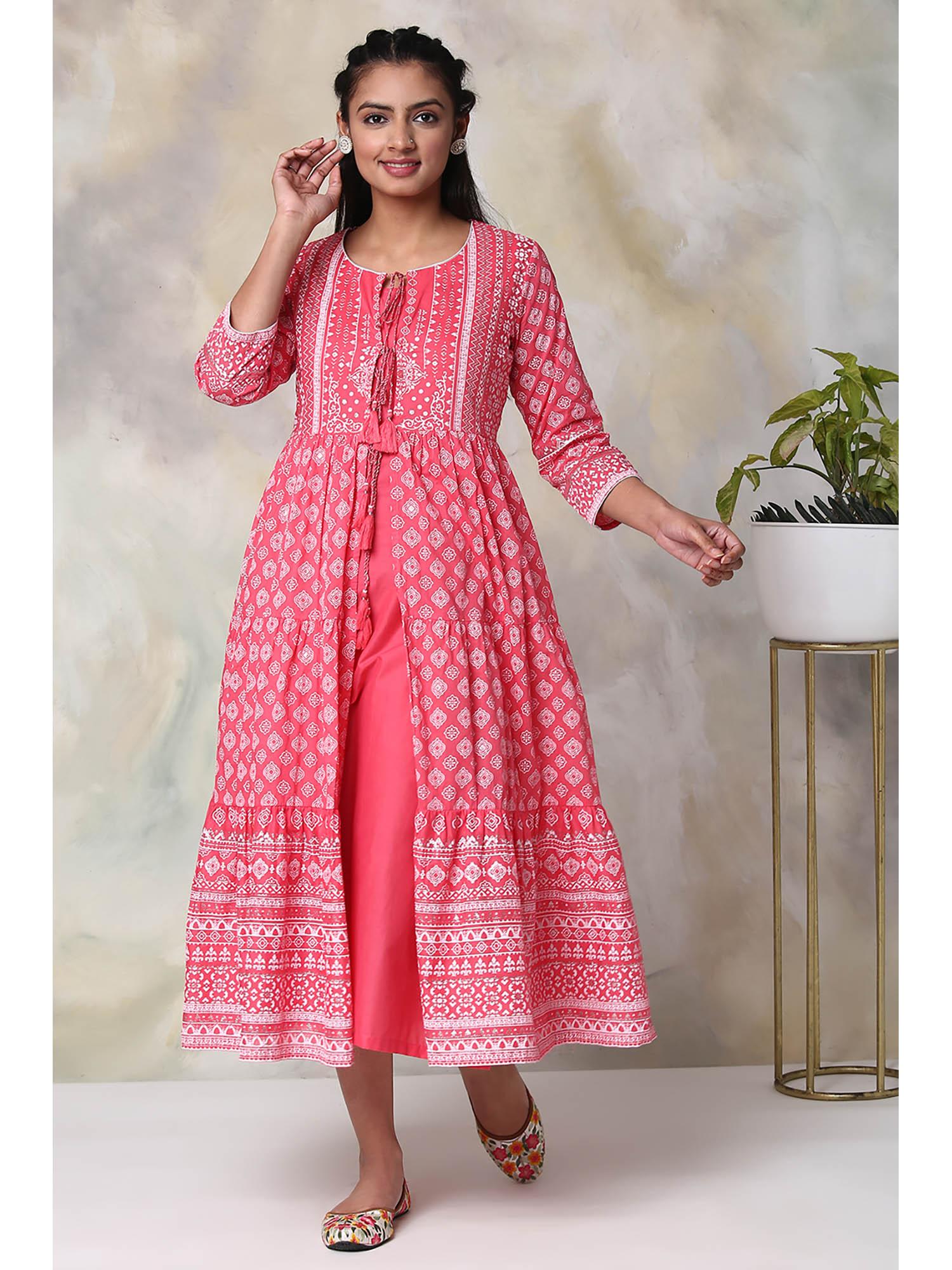 pink printed kurta with inner (set of 2)