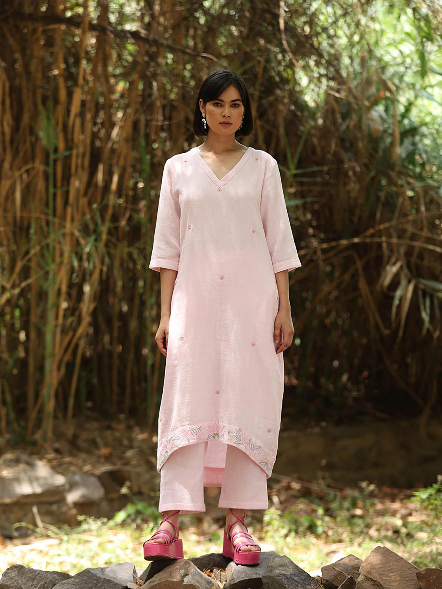 pink printed kurta with pant (set of 2)