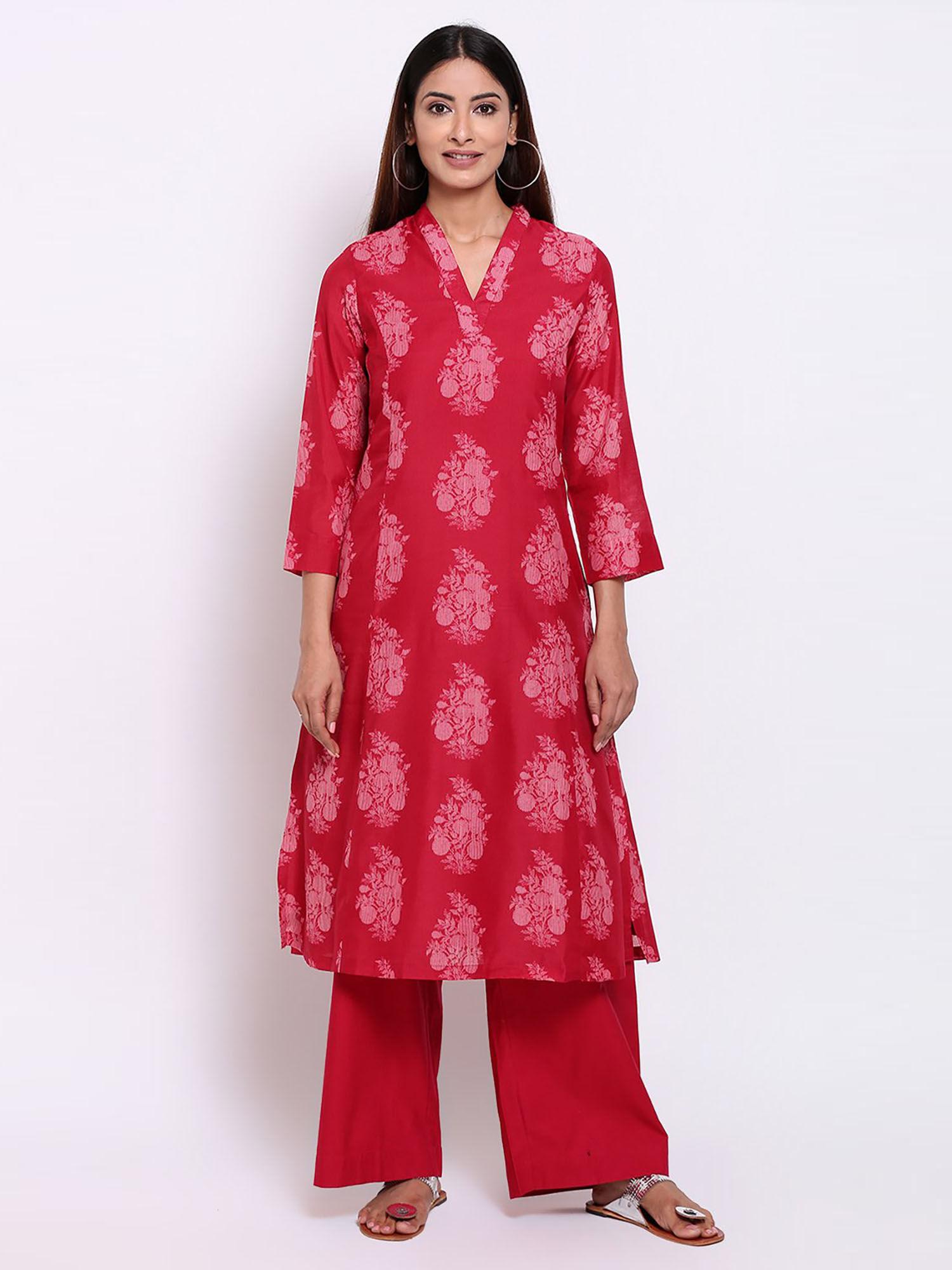 pink printed kurta with pant (set of 2)