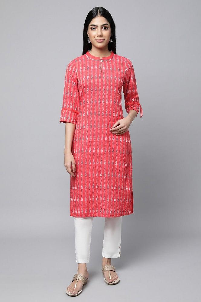 pink printed kurta with trousers set