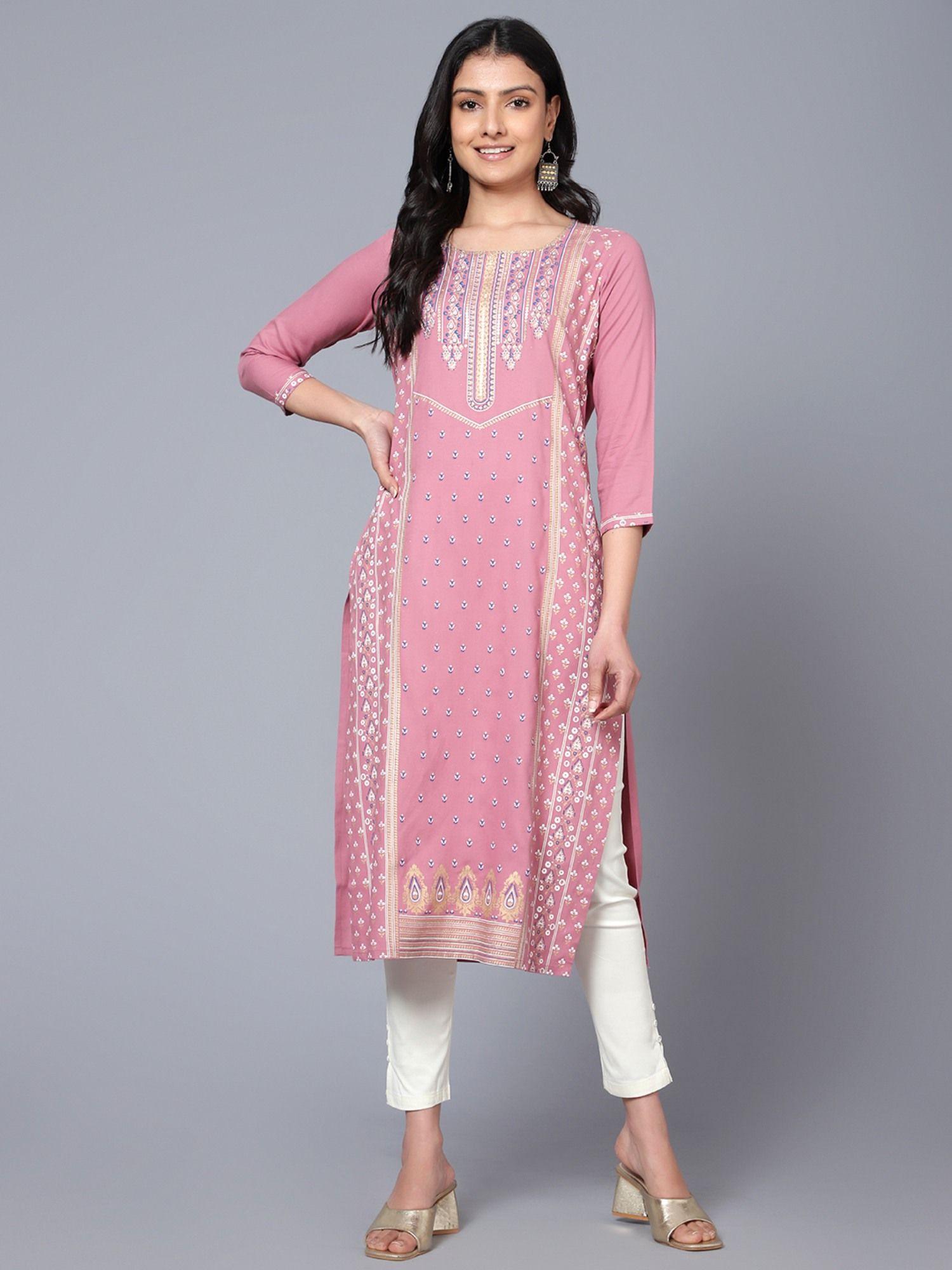 pink printed kurta