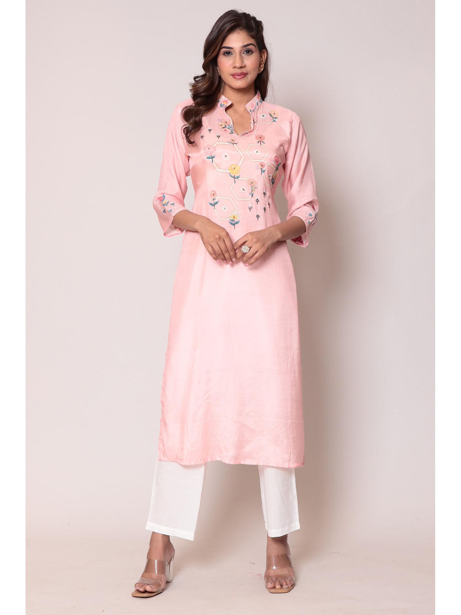 pink printed kurta