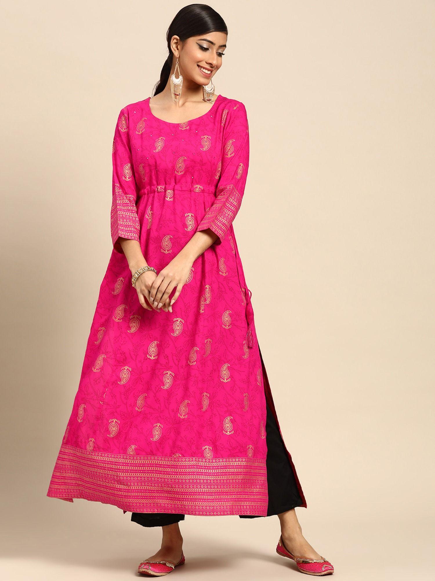 pink printed kurta