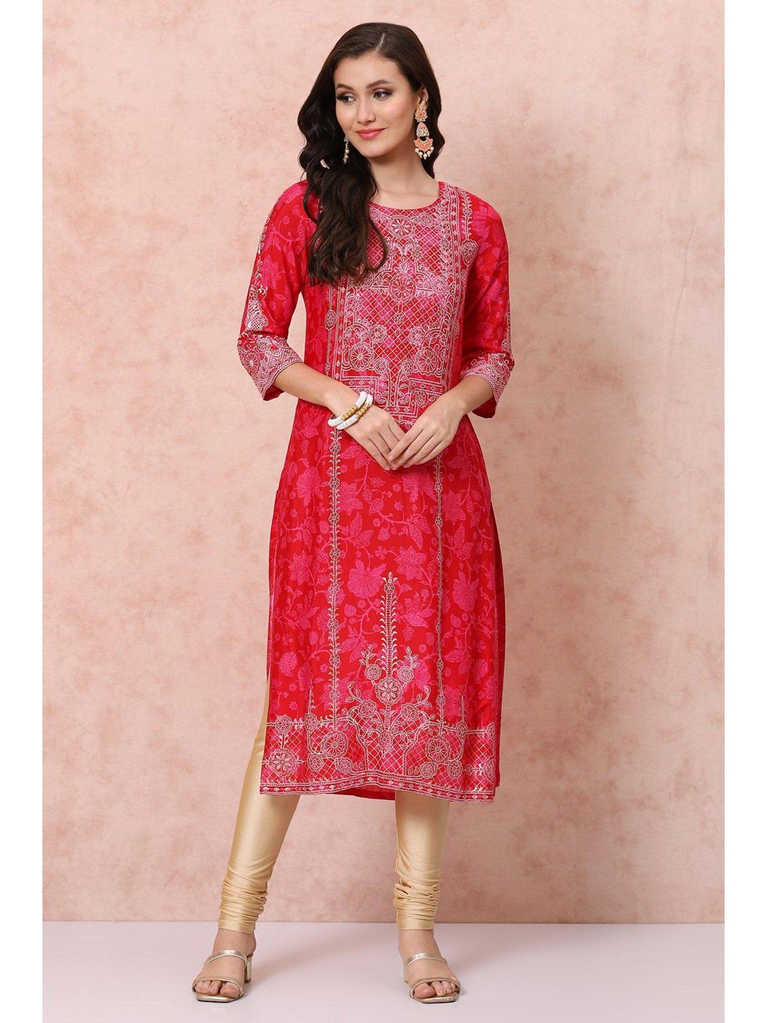 pink printed kurta