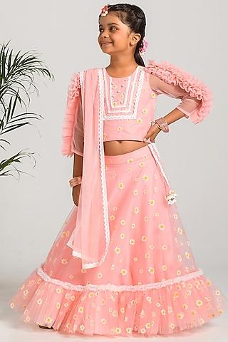 pink printed lehenga set for girls