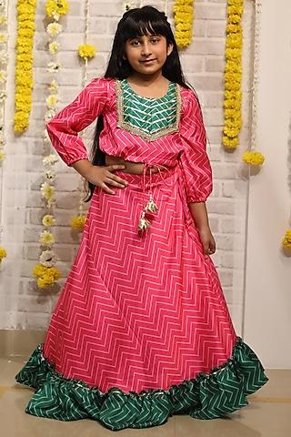 pink printed lehenga set for girls