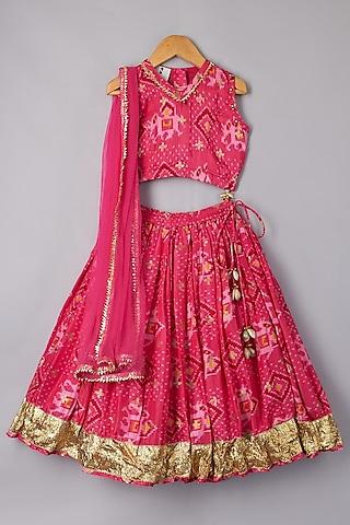 pink printed lehenga set for girls