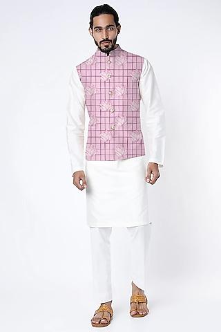 pink printed nehru jacket