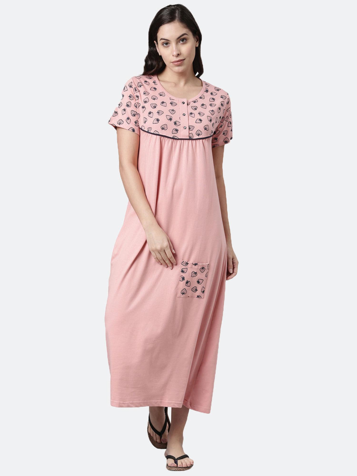 pink printed nightdress for women