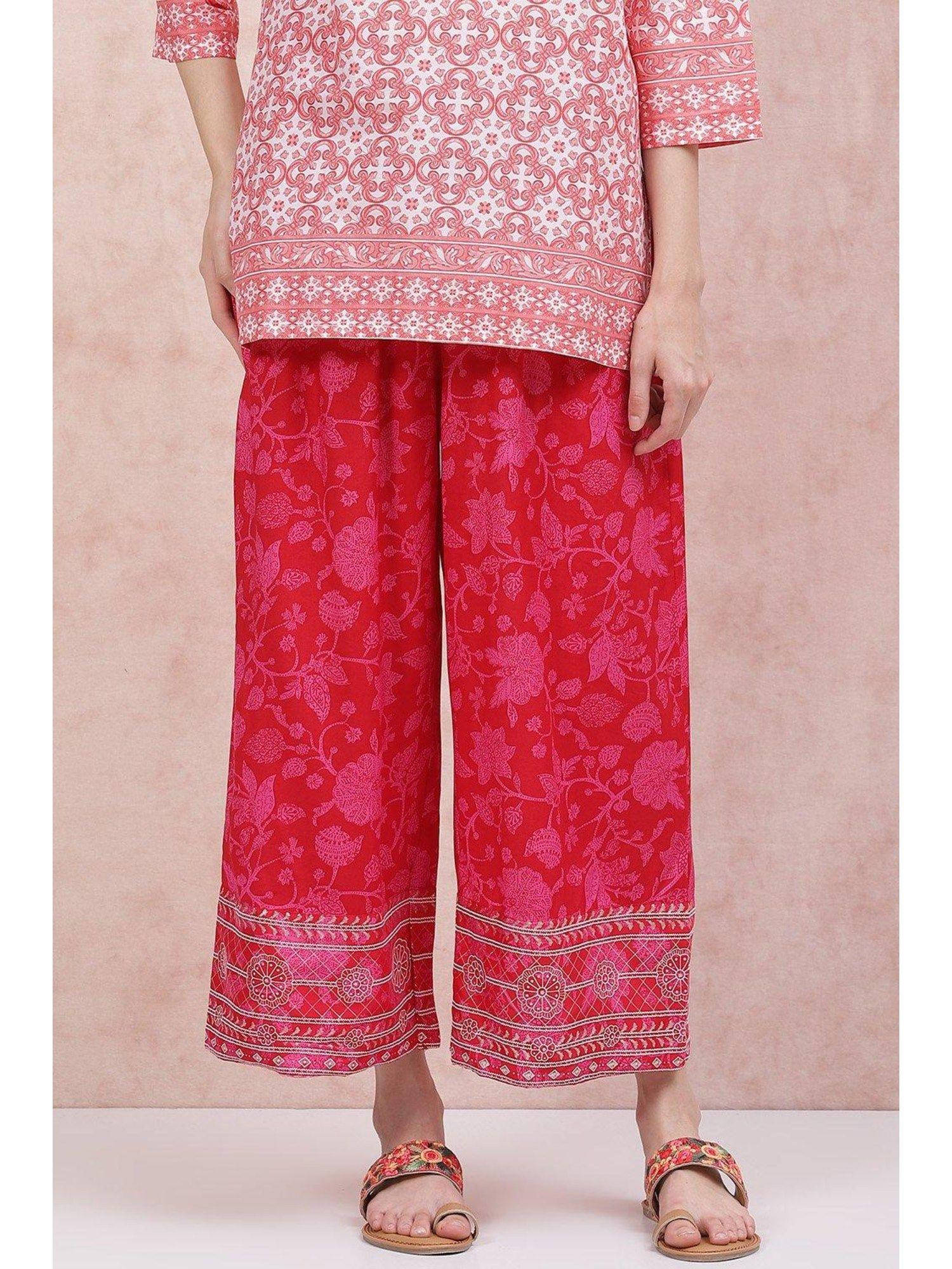 pink printed palazzos