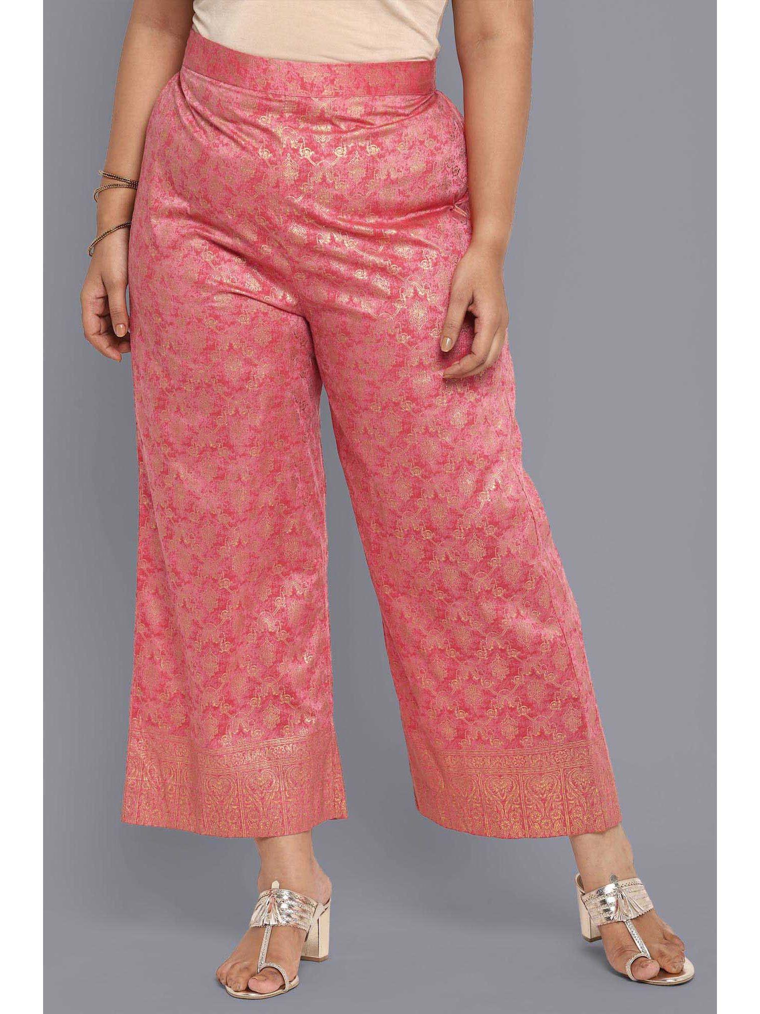 pink printed palazzos