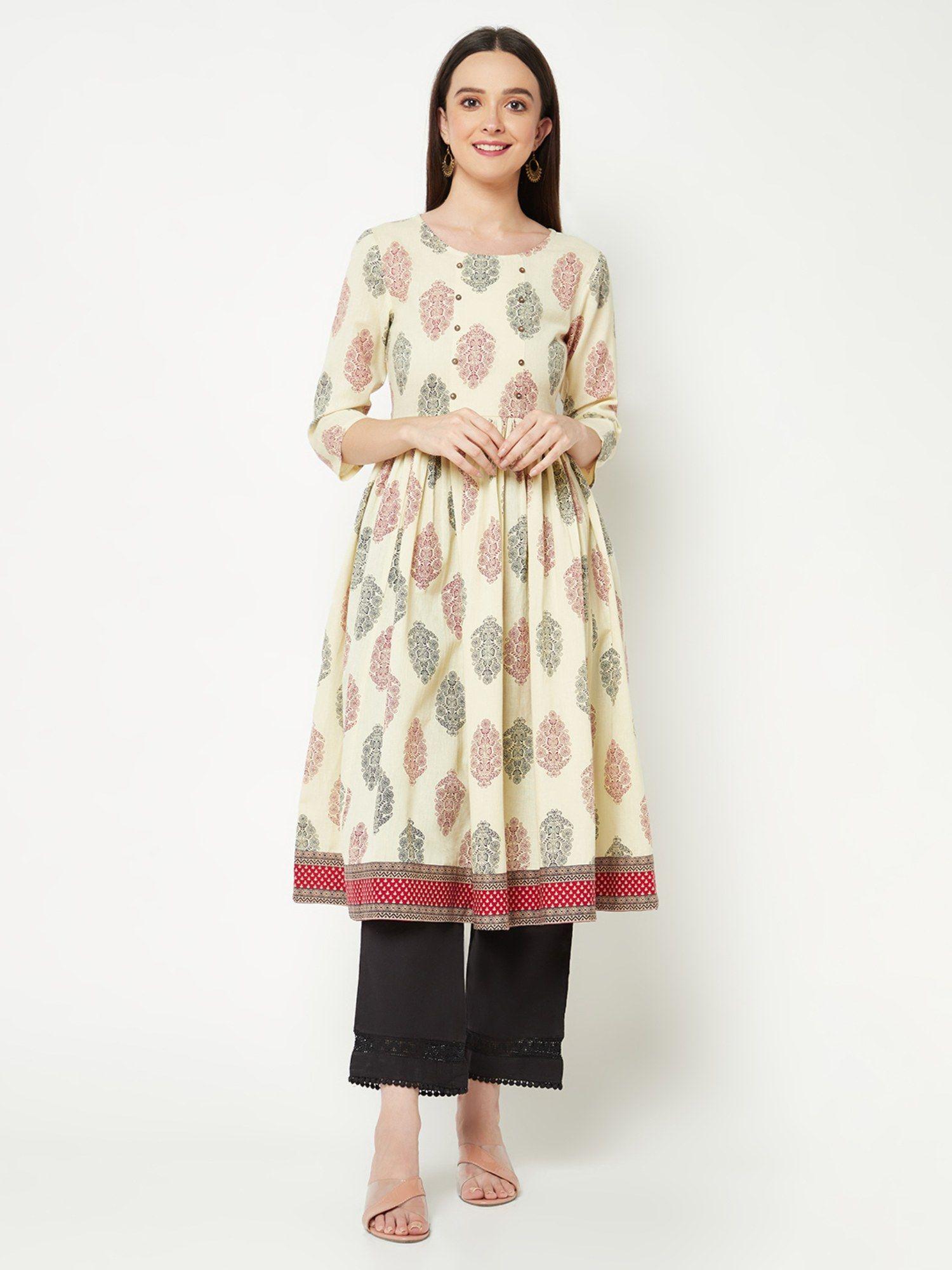 pink printed poly rayon kurta