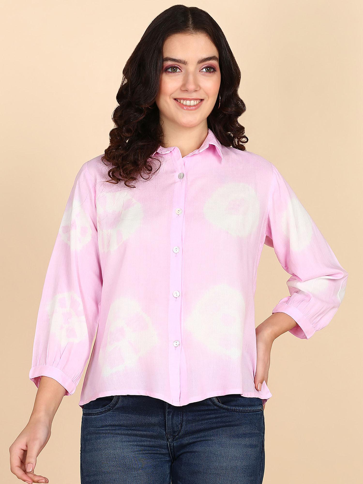 pink printed rayon staple collar shirt