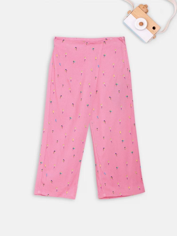 pink printed regular fit trouser