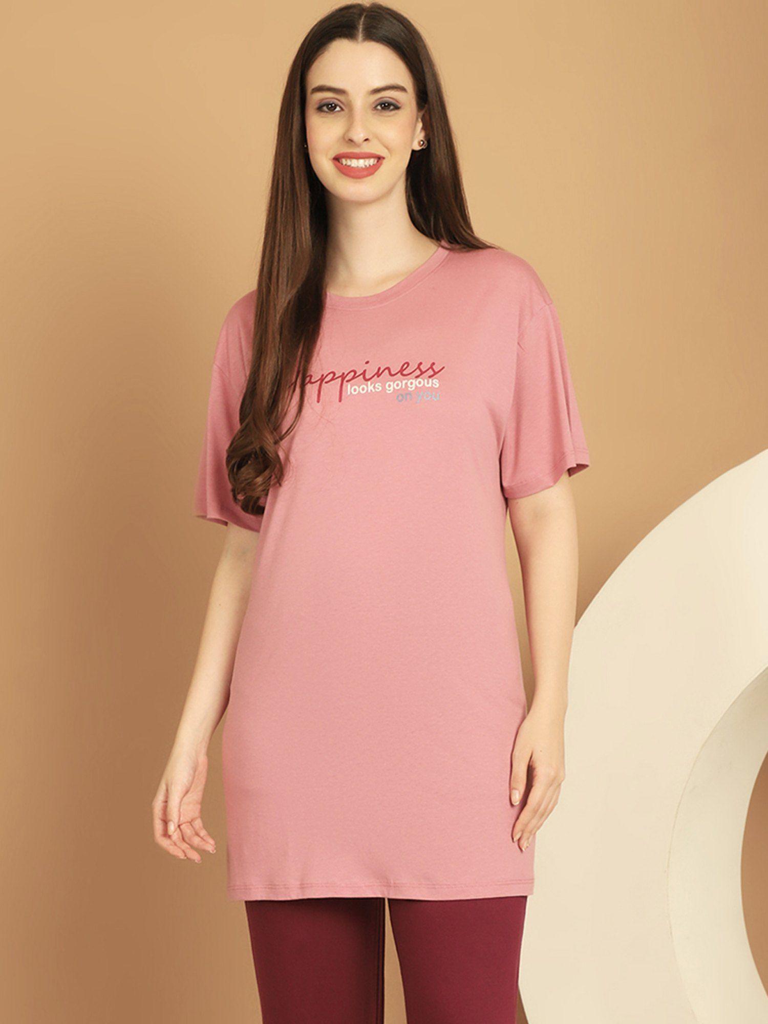 pink printed round neck lounge t-shirt