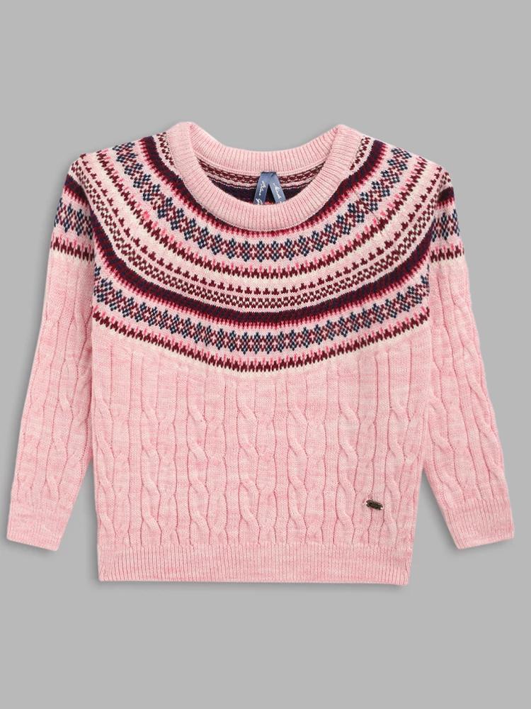 pink printed round neck sweater