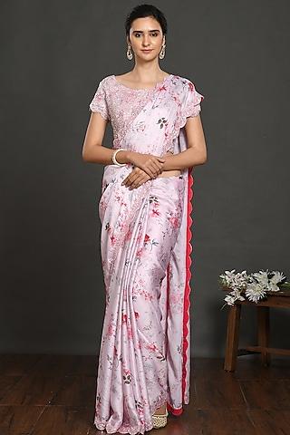 pink printed saree set