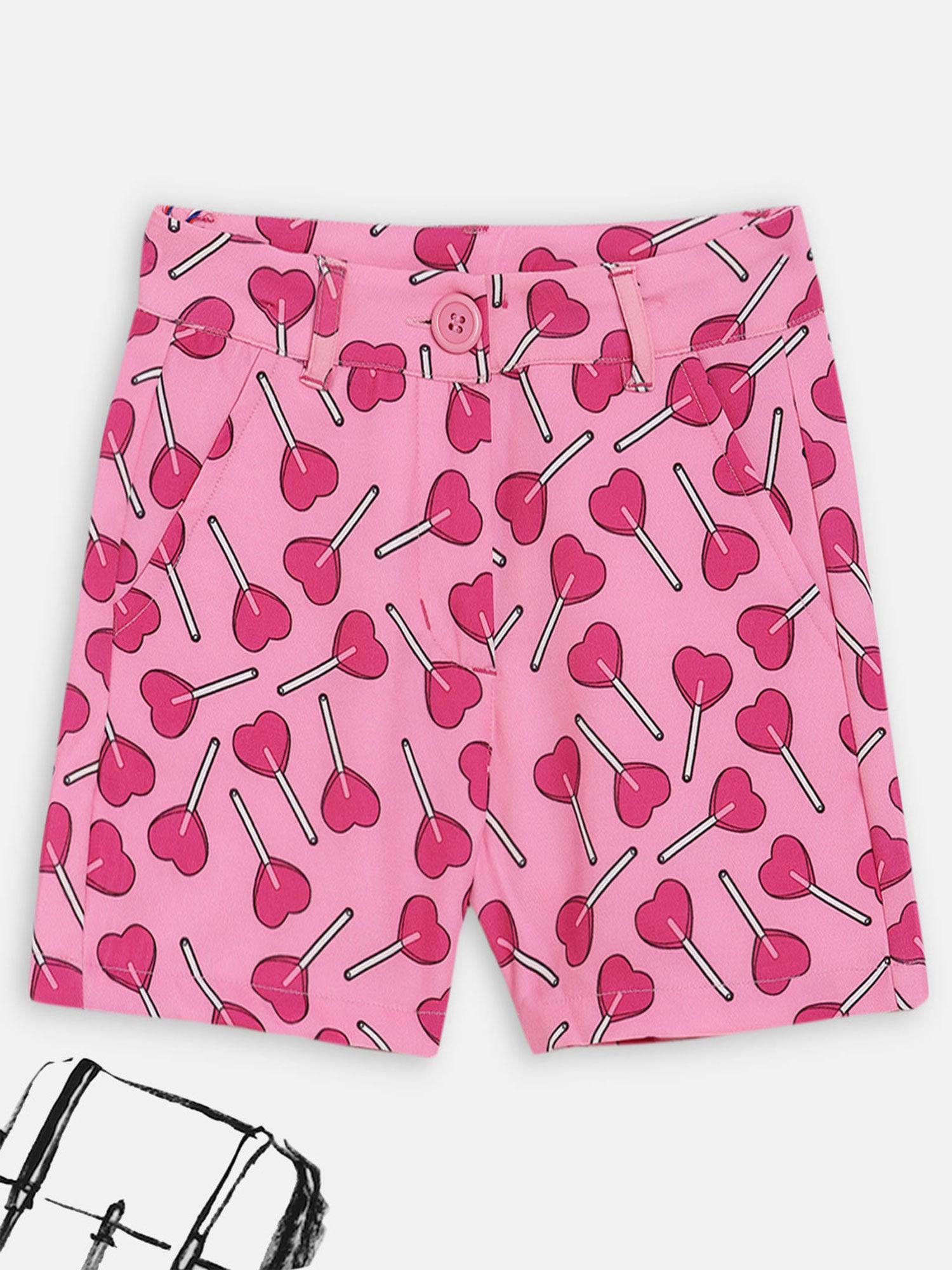 pink printed shorts