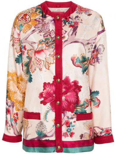 pink printed silk jacket