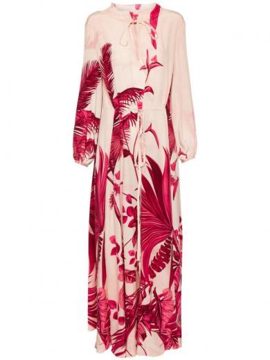 pink printed silk long dress