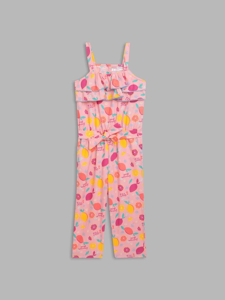 pink printed square neck jumpsuit