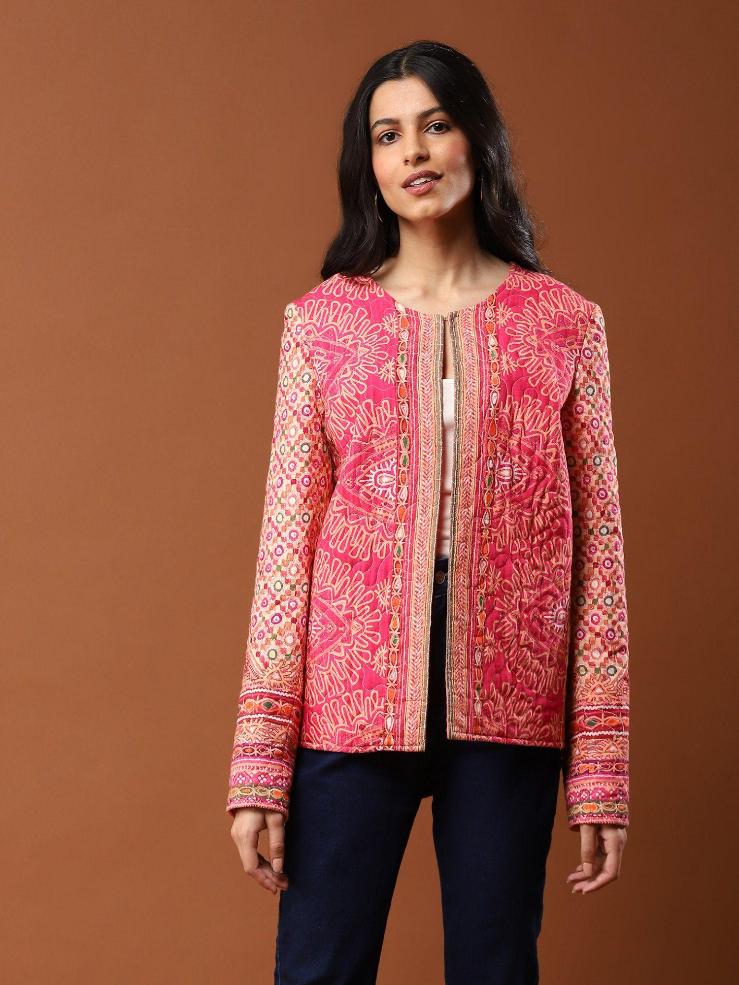 pink printed structured jacket