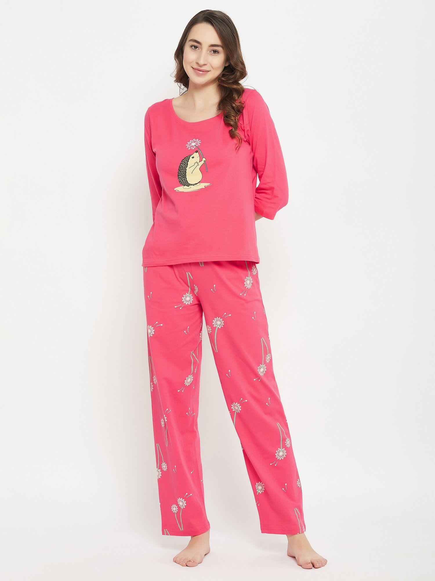 pink printed top and pyjama (set of 2)