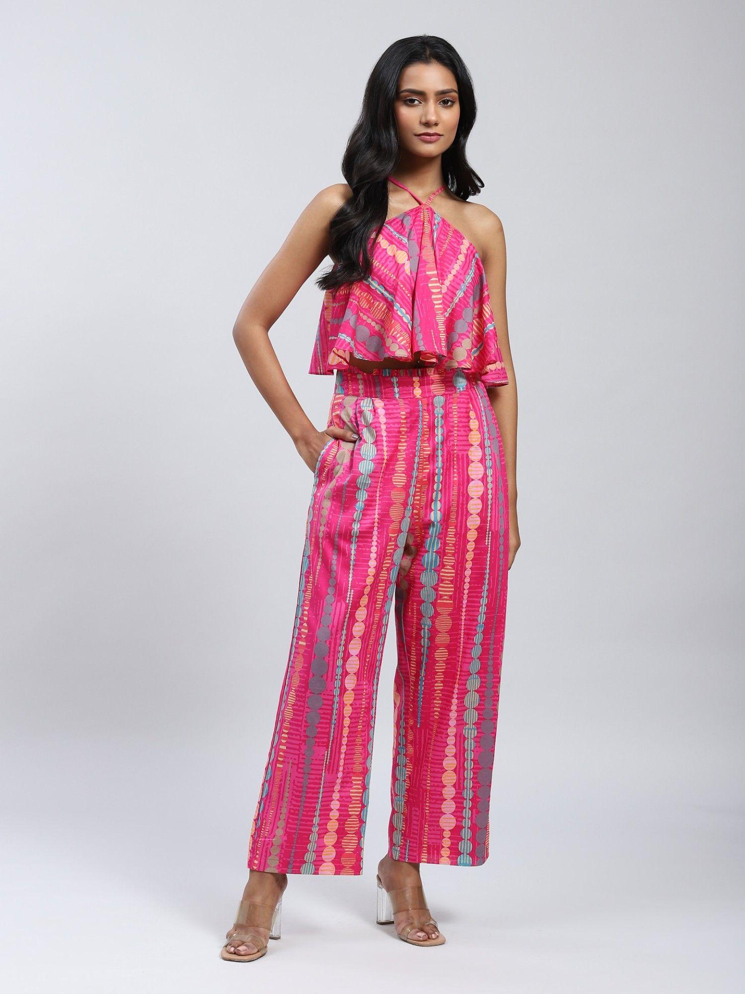 pink printed top with palazzo (set of 2)