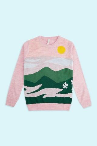 pink printed winter wear full sleeves round neck girls regular fit sweater