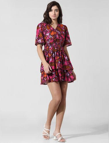 pink printed wrap dress