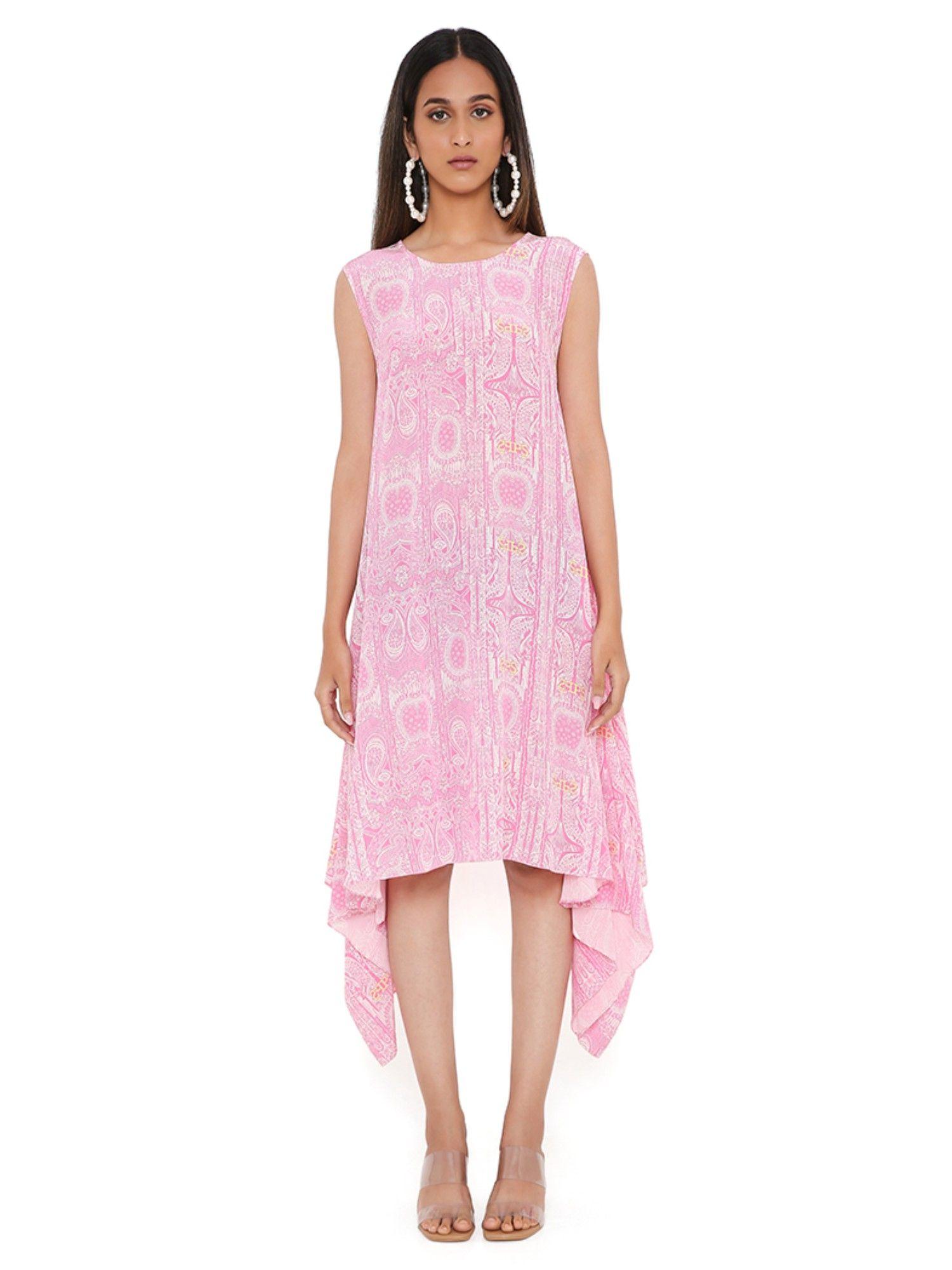 pink ps print crepe side tail dress