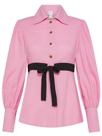 pink puff sleeve bow blouse
