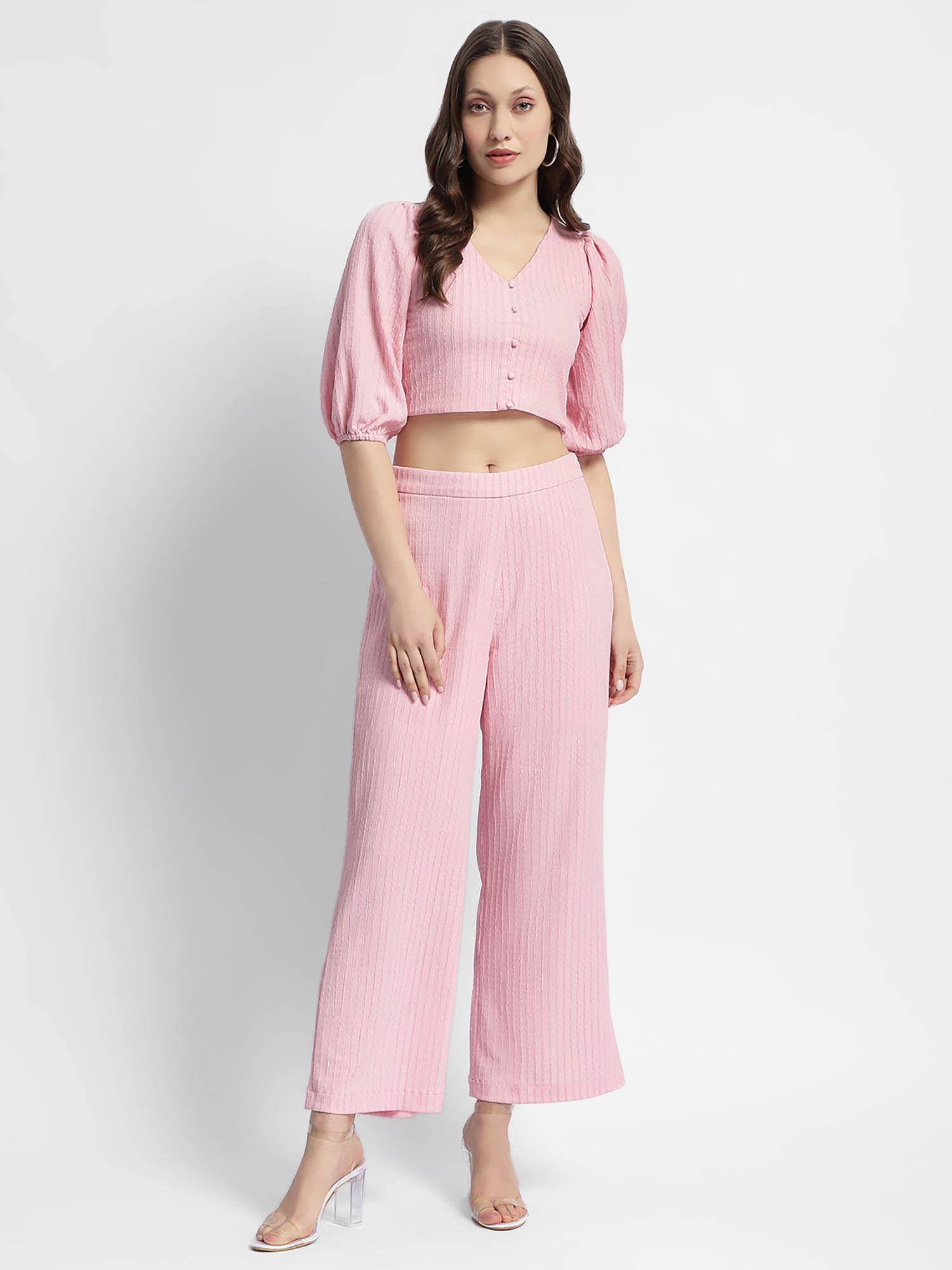 pink puffed sleeve co-ord (set of 2)