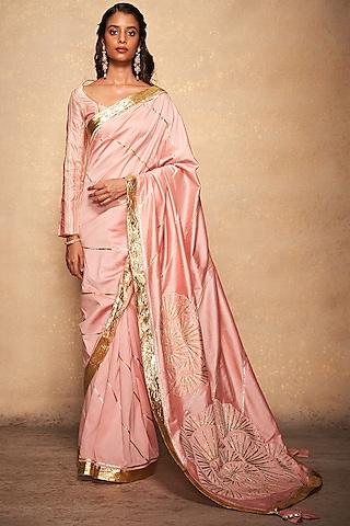 pink pure chanderi silk gota embellished saree set