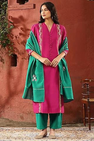 pink pure chanderi silk zardosi embroidered kurta set