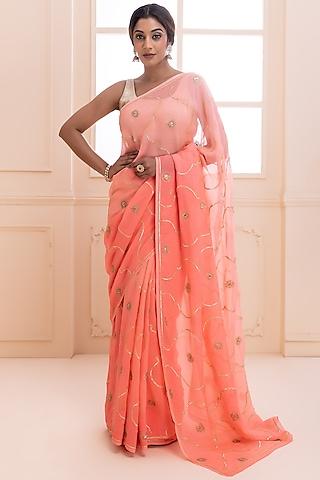 pink pure chiffon gota embellished saree set