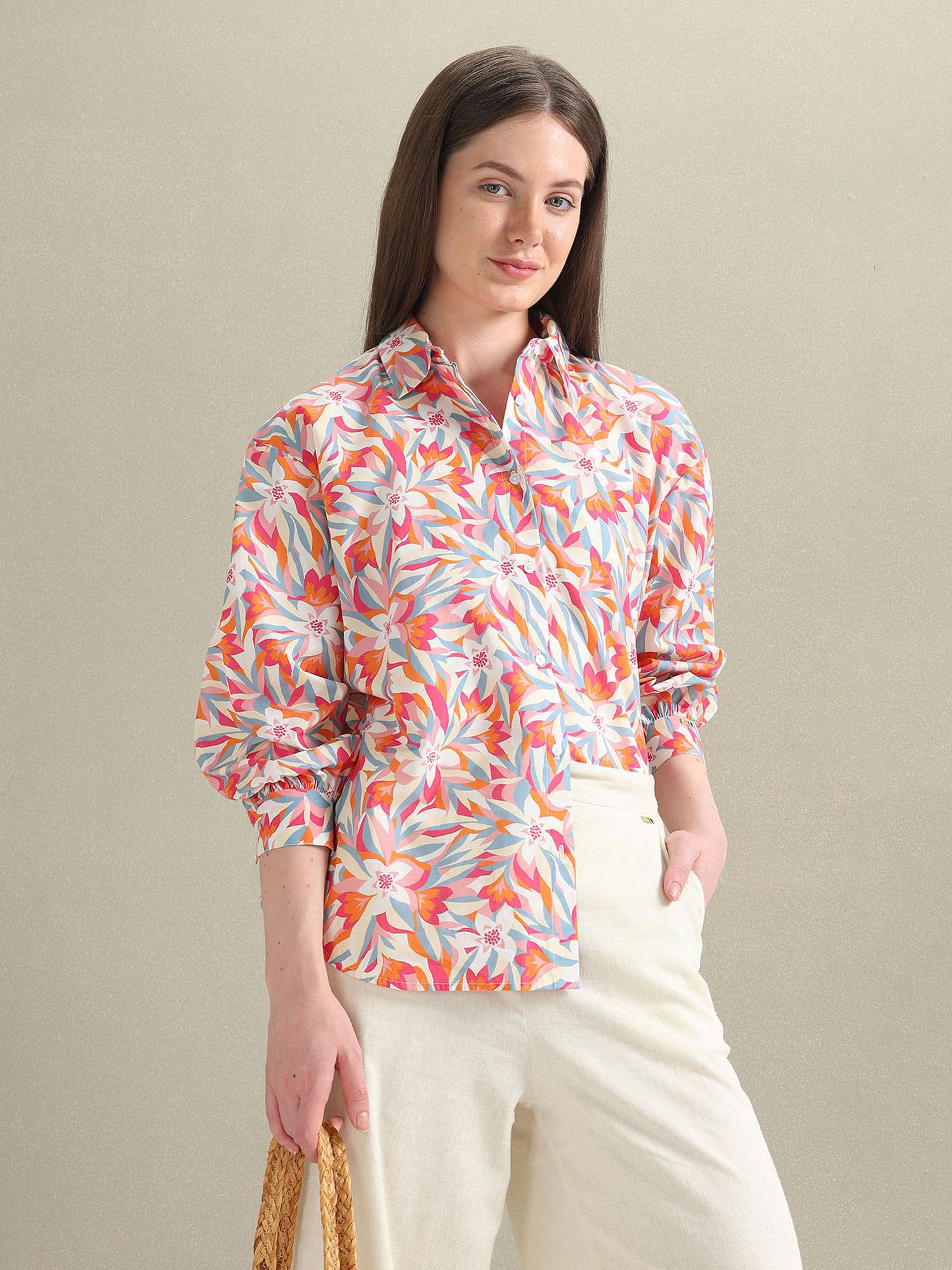 pink pure cotton floral shirt