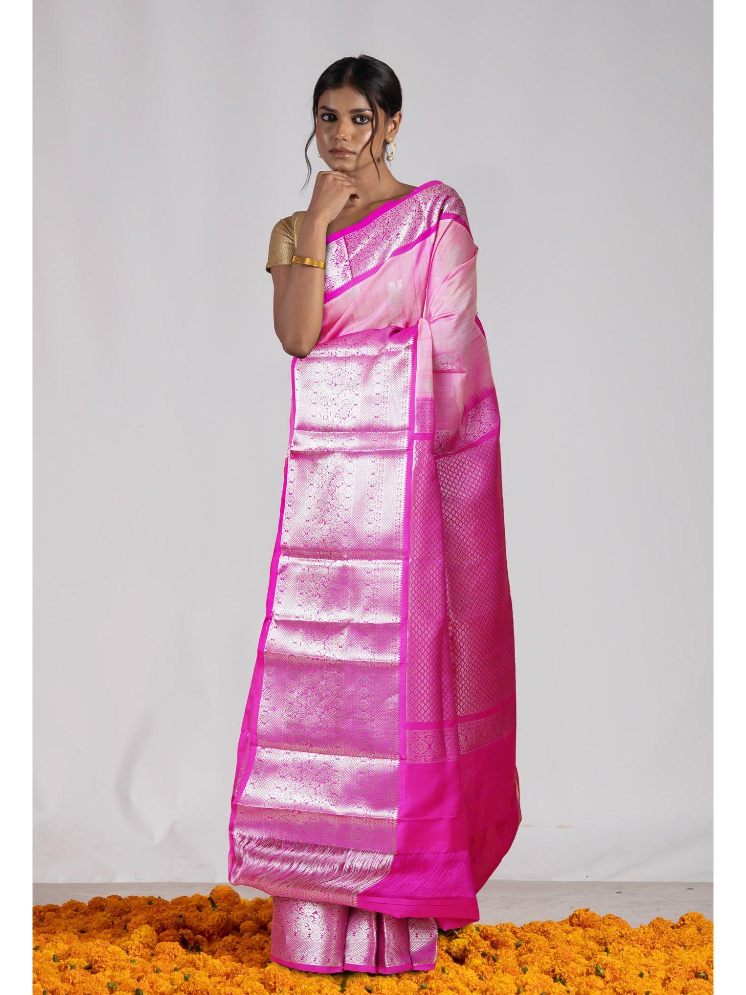 pink pure handloom assam silk saree with unstitched blouse