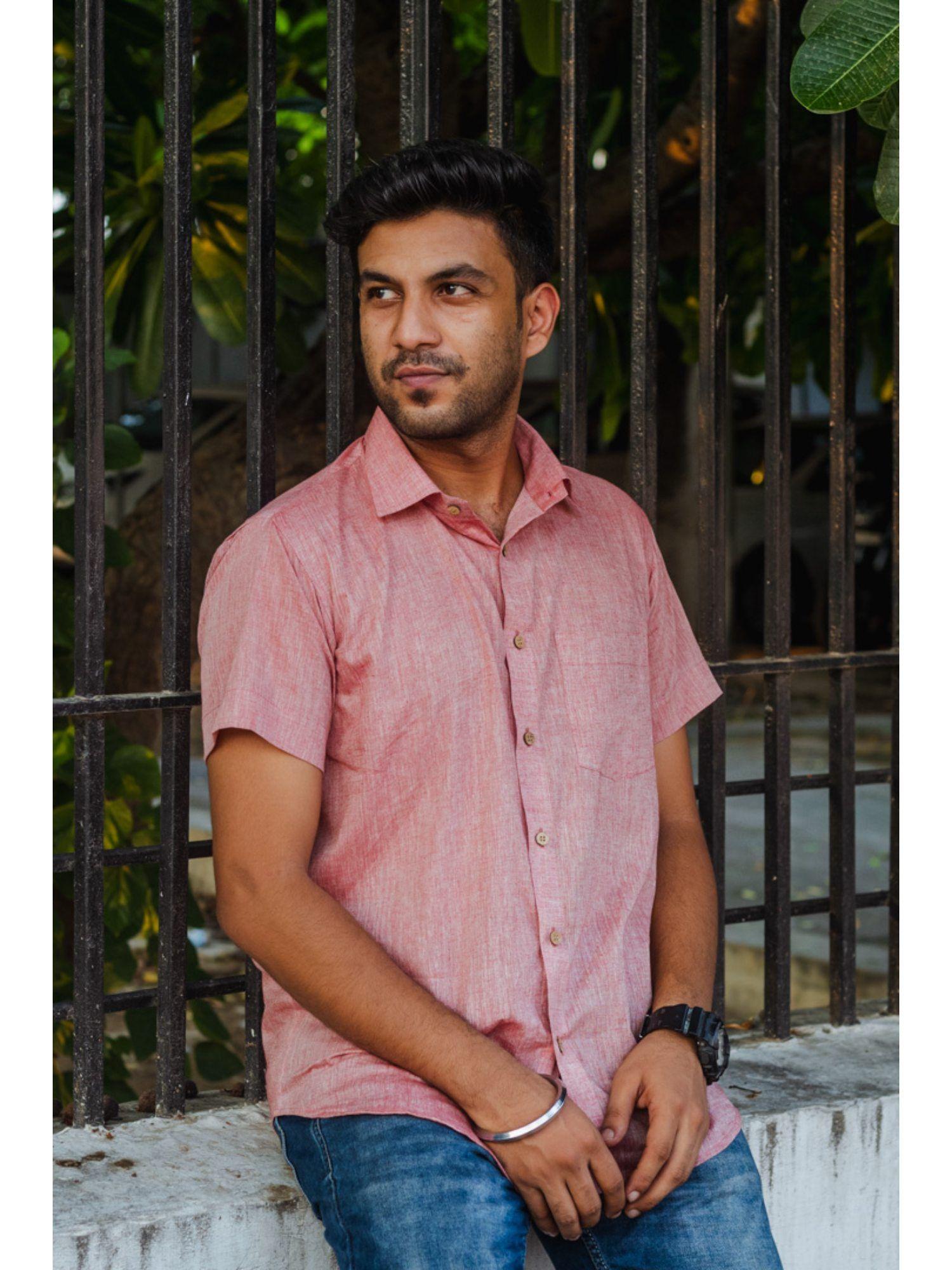 pink pure khadi men regular fit shirt